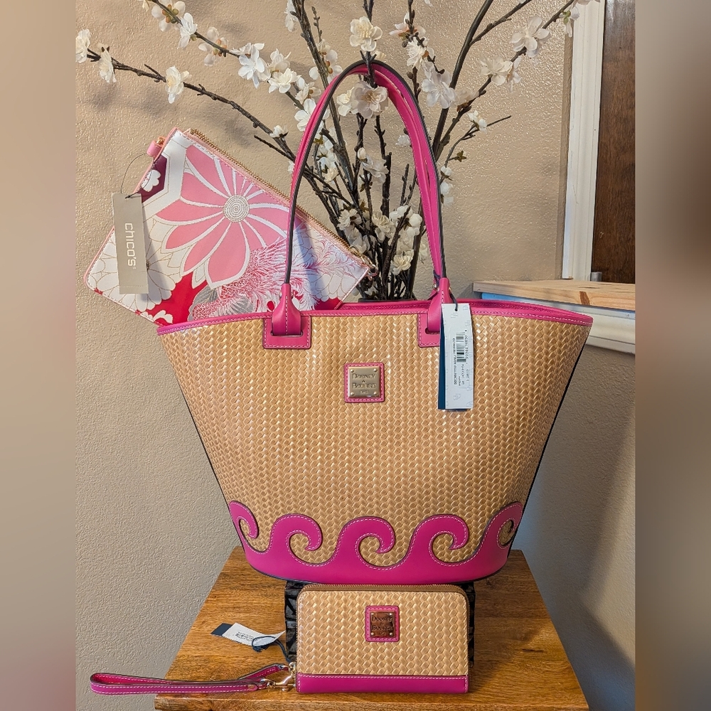Dooney & Bourke Beacon Woven Atlantic Tote in Magenta & Accessory Set NWT!